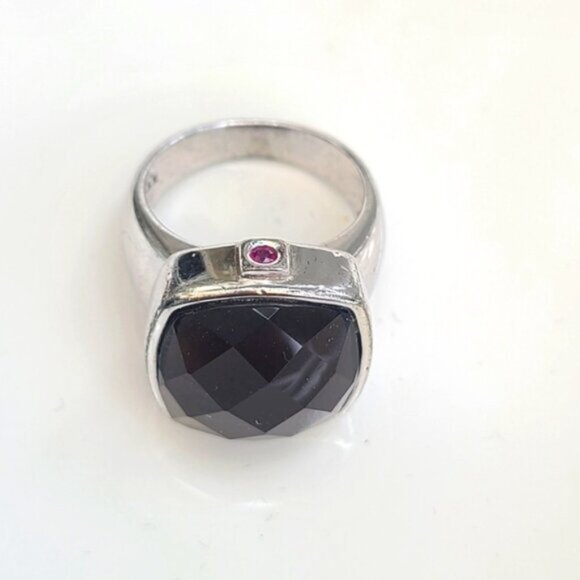 Vintage CHUNKY Sterling Silver 925 Square Smoky Quartz Cocktail Ring Size 7 - Picture 6 of 10